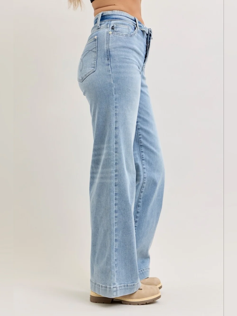 Judy Blue MR Light Wash Retro Wide Leg Jeans Button Fold Over Waist Various NEW - Picture 7 of 16